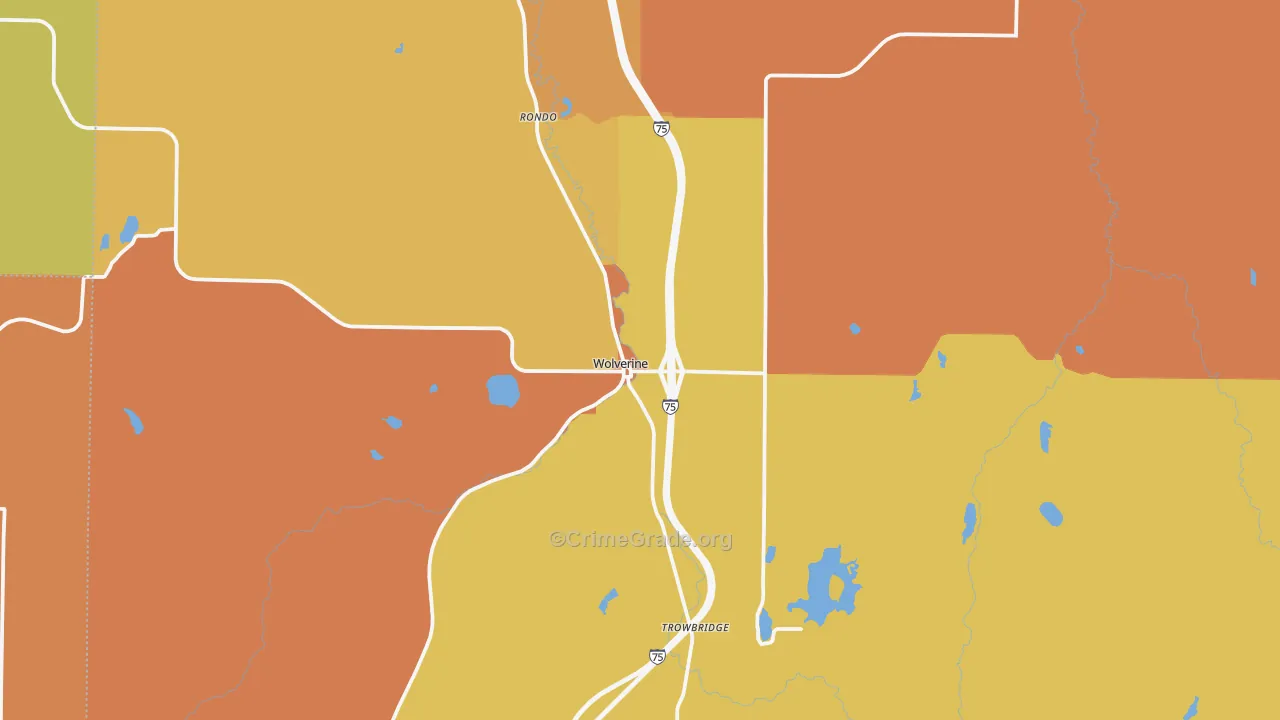 Wolverine, MI Map of Robbery Rates