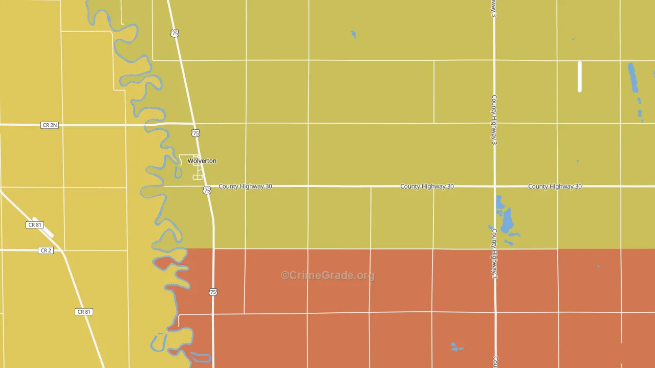 Wolverton, MN Map of Robbery Rates