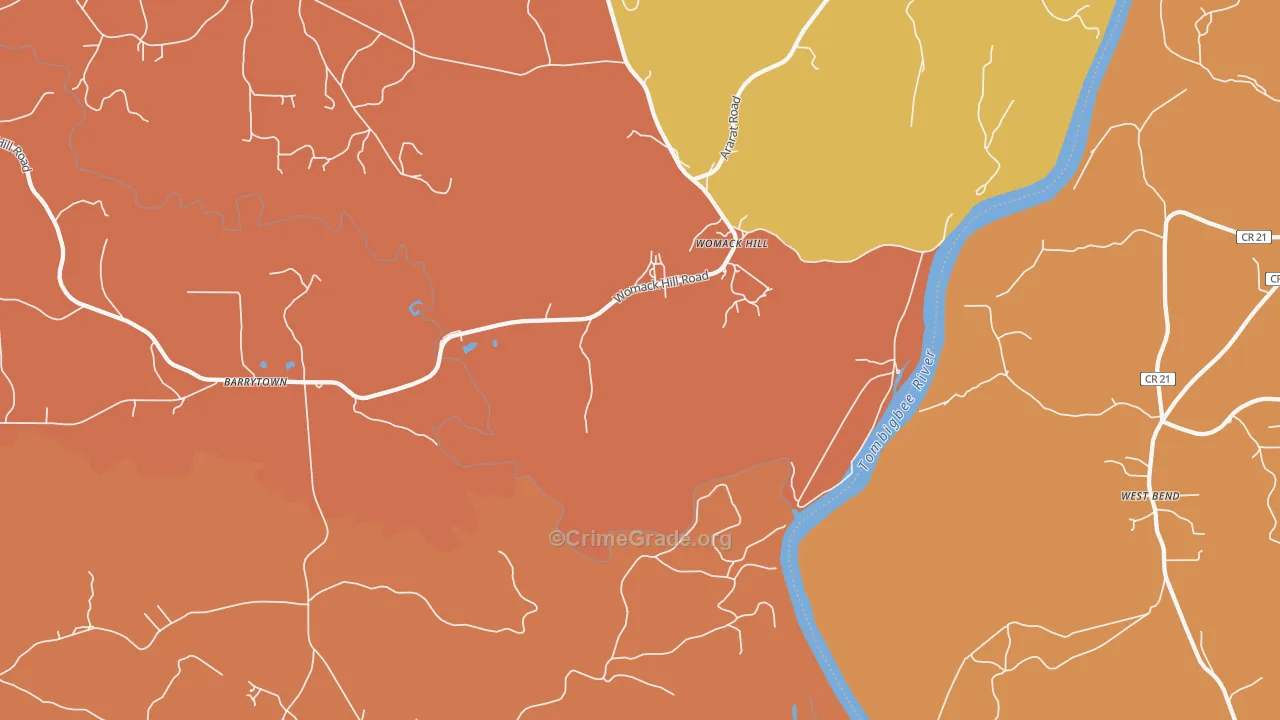 Womack Hill, AL Map of Robbery Rates