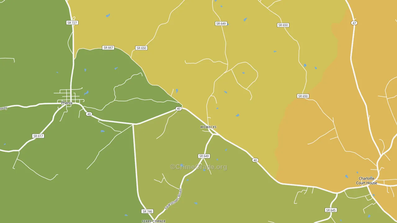 Womacks, VA Map of Robbery Rates