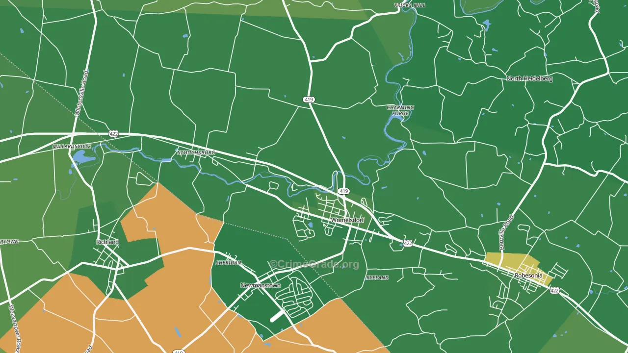 Womelsdorf, PA Map of Robbery Rates