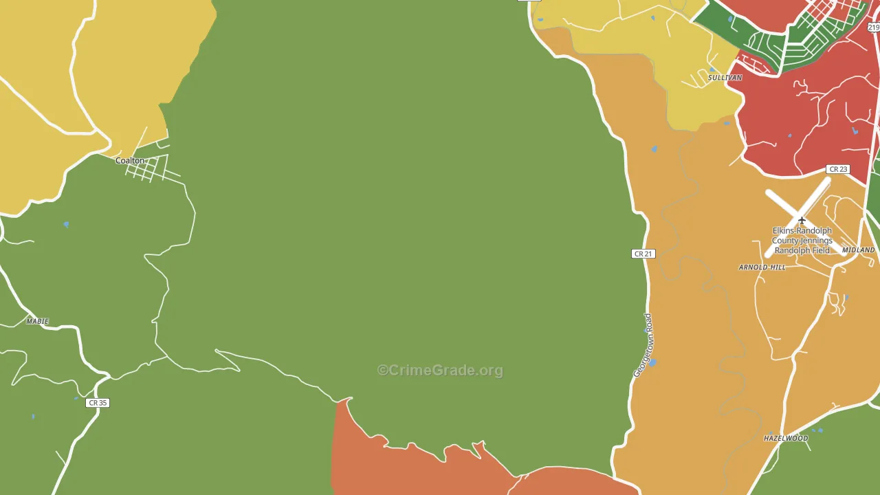 Womelsdorf, WV Map of Robbery Rates