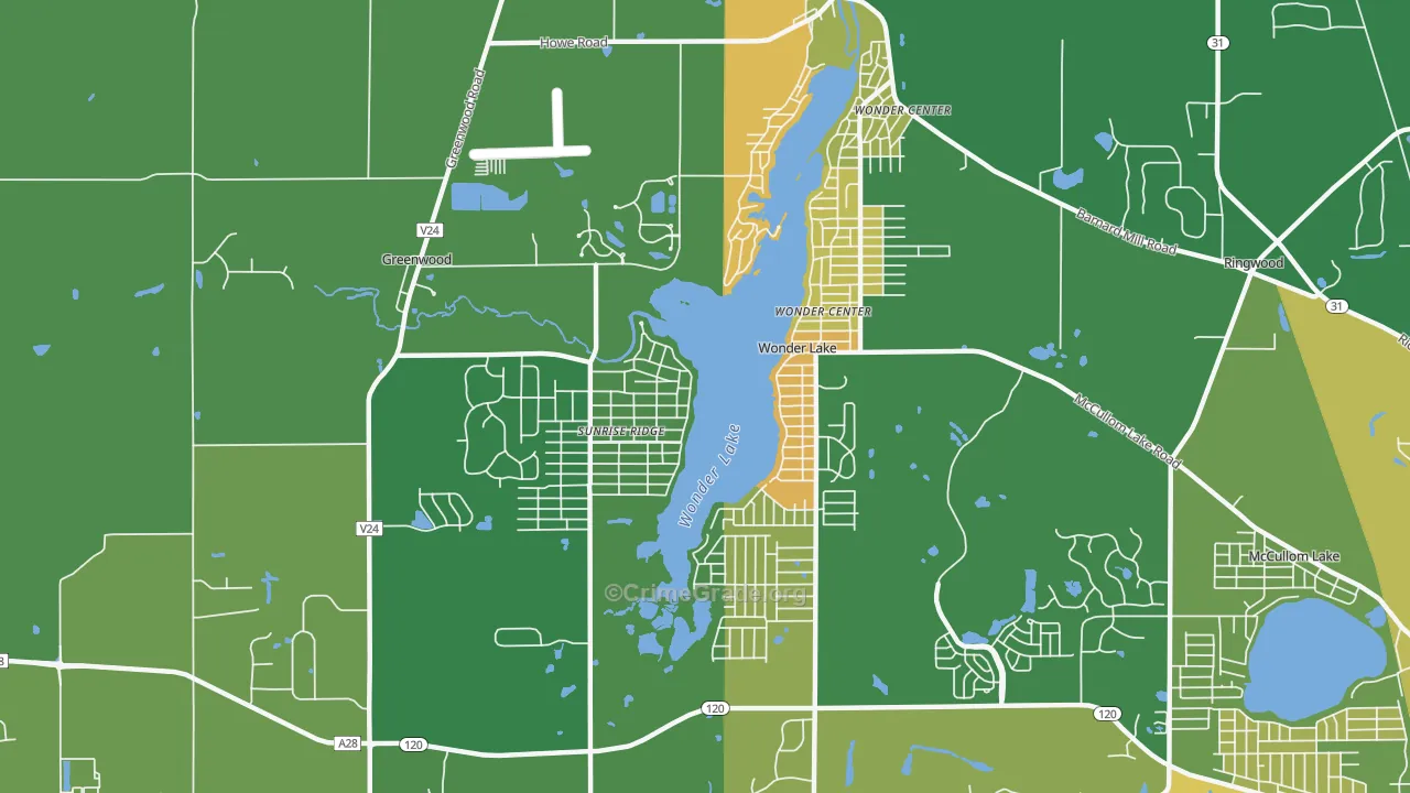 Wonder Lake, IL Map of Robbery Rates
