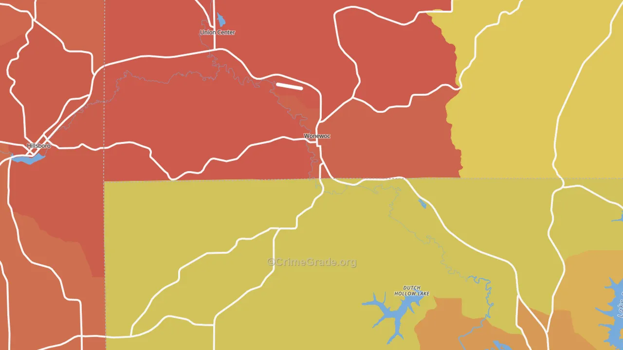 Wonewoc, WI Map of Robbery Rates