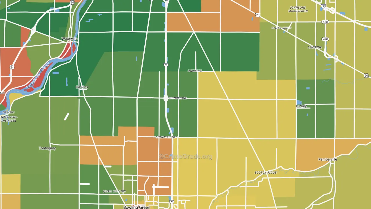 Wood County, OH Map of Robbery Rates