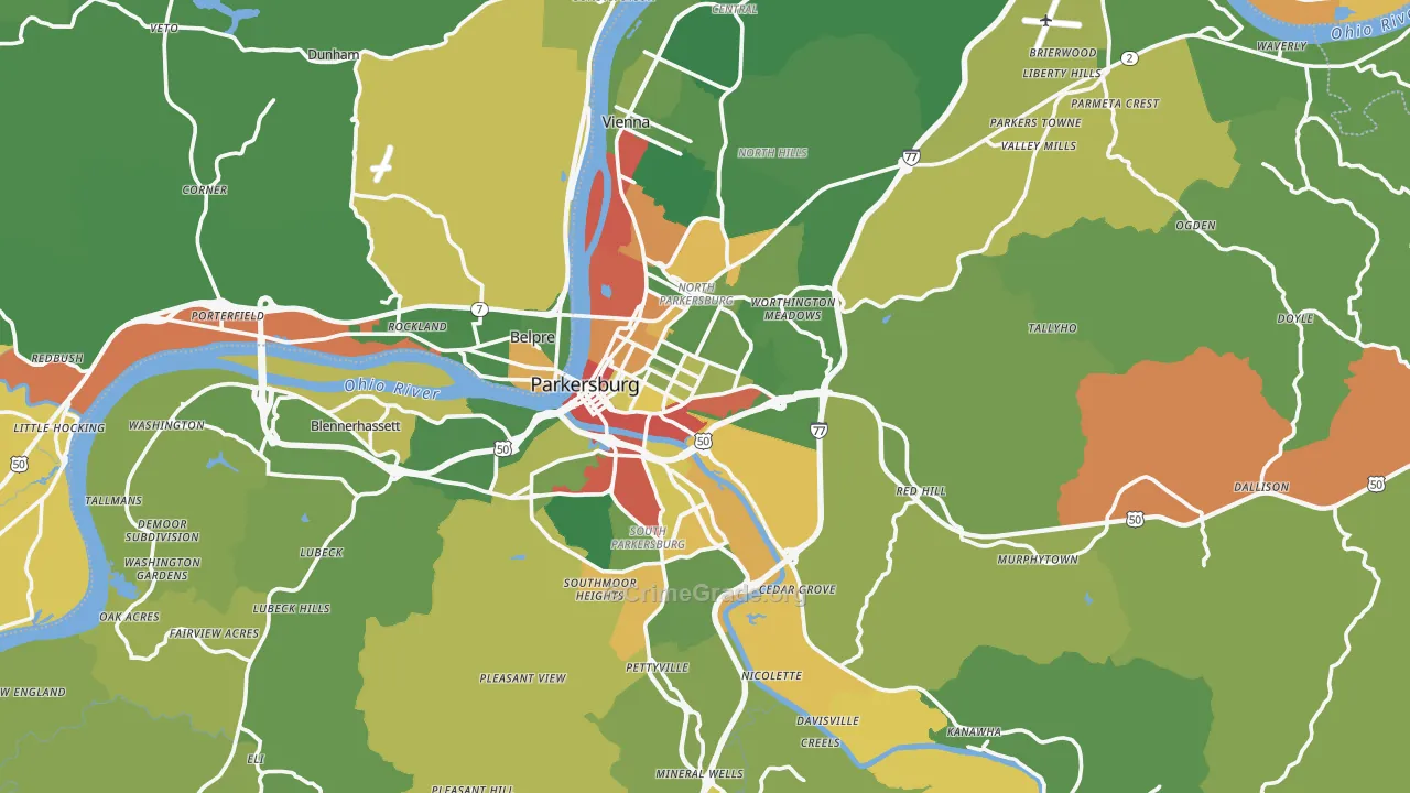 Wood County, WV Map of Robbery Rates