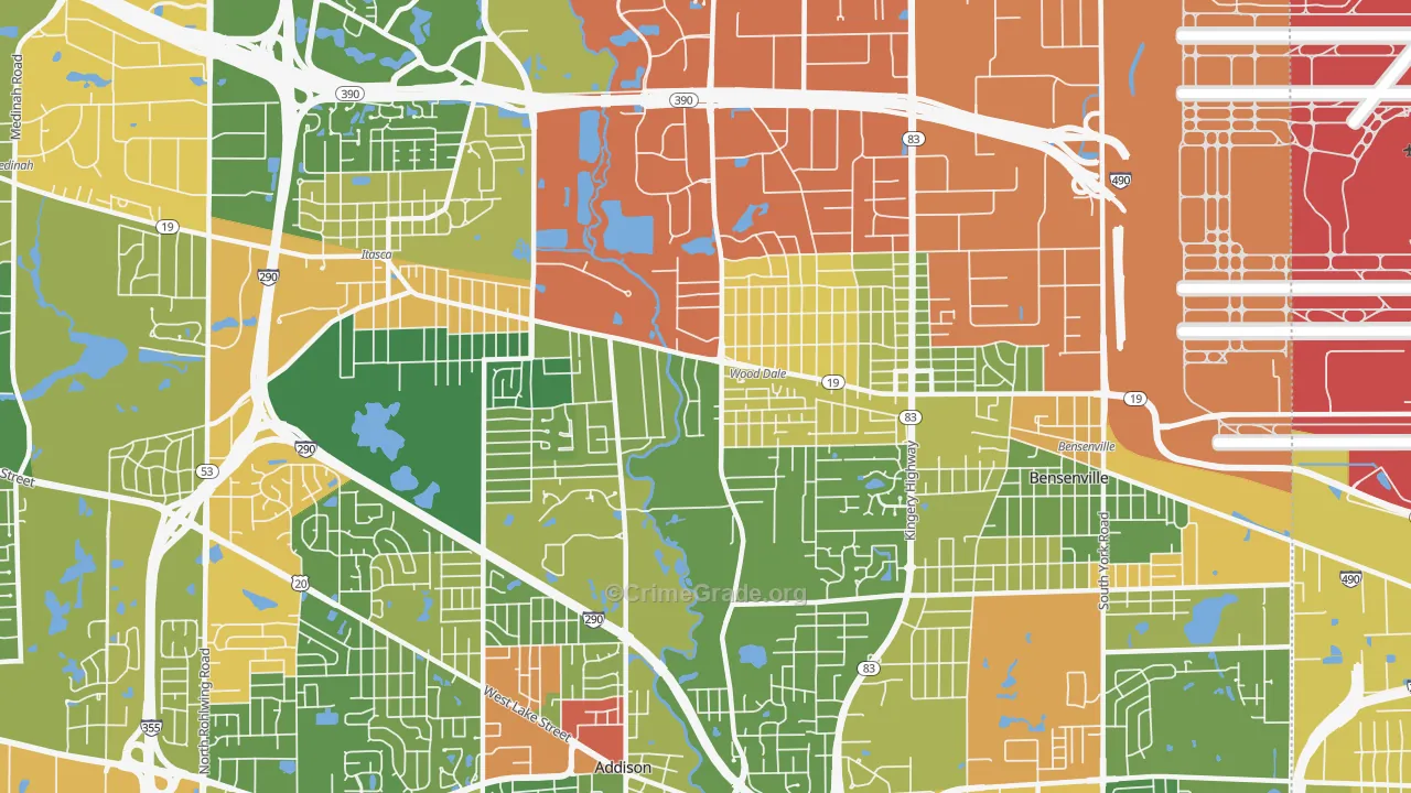 Wood Dale, IL Map of Robbery Rates