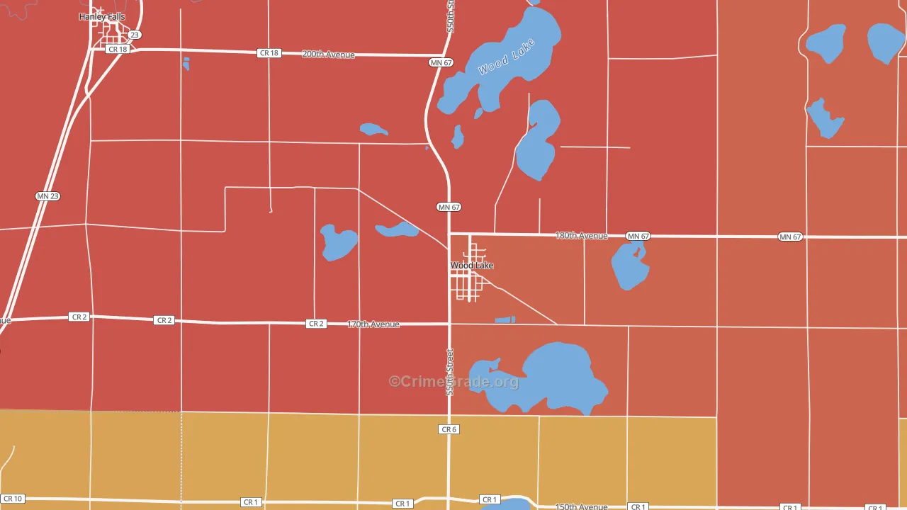 Wood Lake, MN Map of Robbery Rates