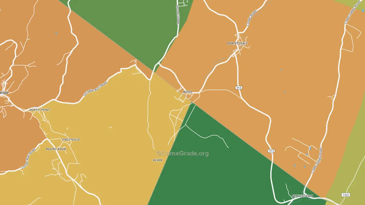 Wood, PA Map of Robbery Rates