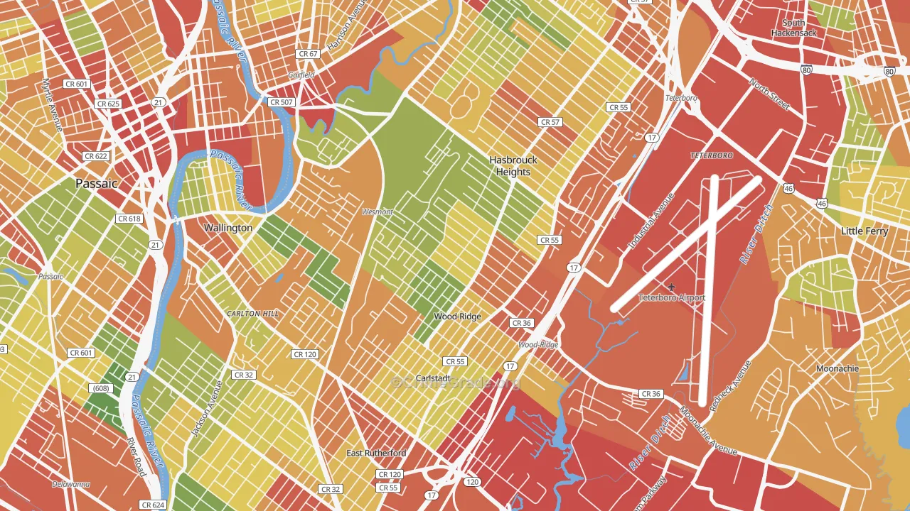 Wood-Ridge, NJ Map of Robbery Rates