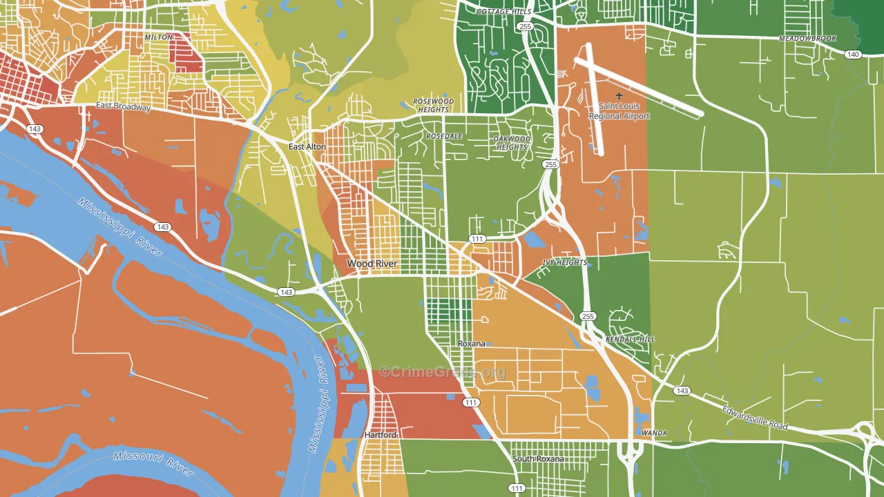 Wood River, IL Map of Robbery Rates