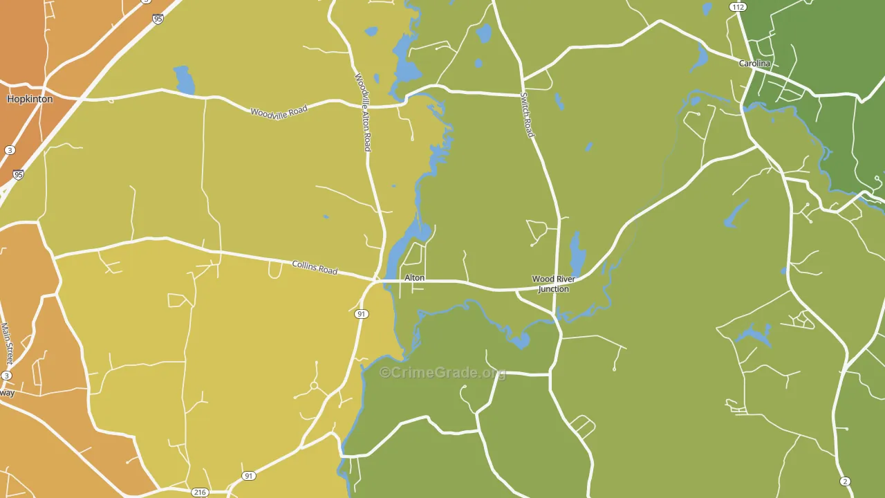 Wood River Junction, RI Map of Robbery Rates