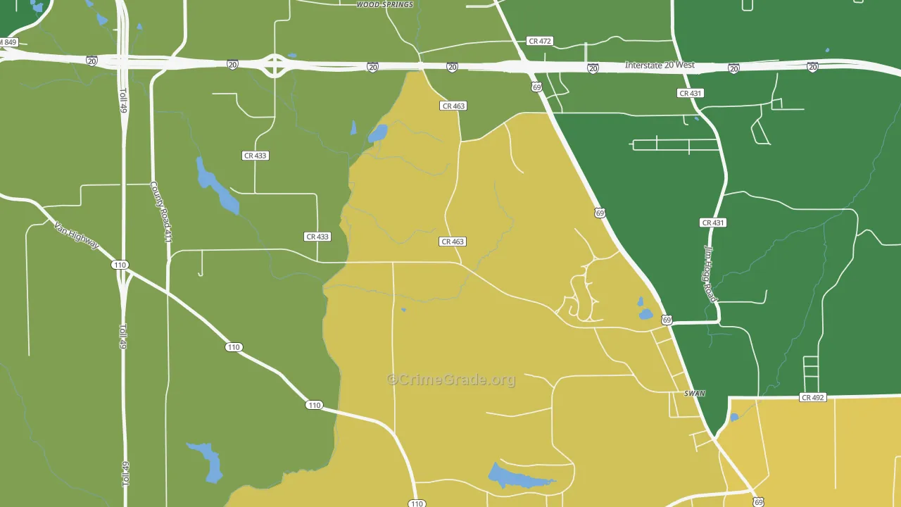 Wood Springs, TX Map of Robbery Rates