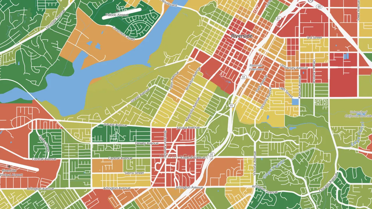 Wood Streets, Riverside, CA Map of Robbery Rates