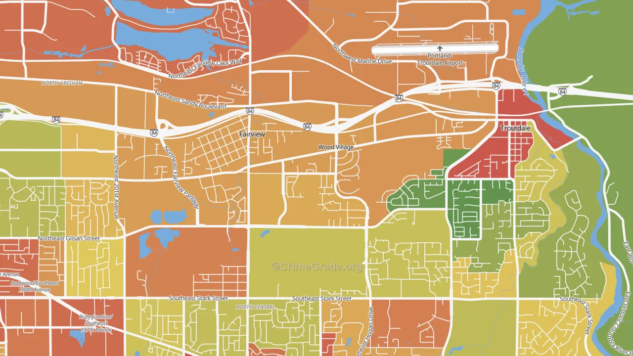 Wood Village, OR Map of Robbery Rates