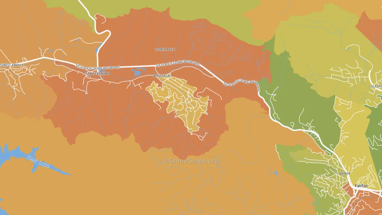 Woodacre, CA Map of Robbery Rates