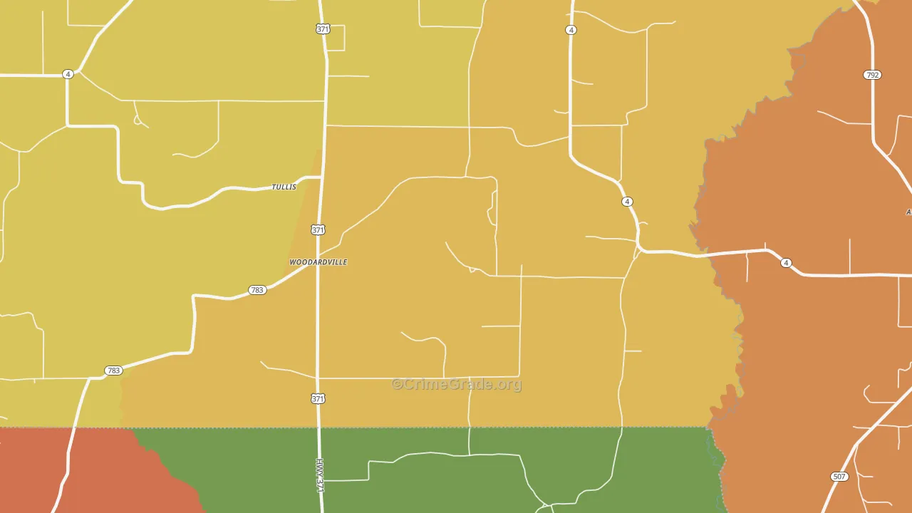 Woodardville, LA Map of Robbery Rates