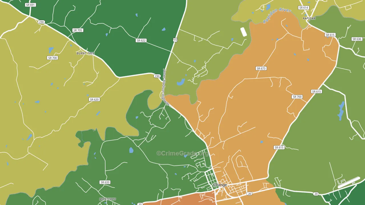 Woodberry Forest, VA Map of Robbery Rates