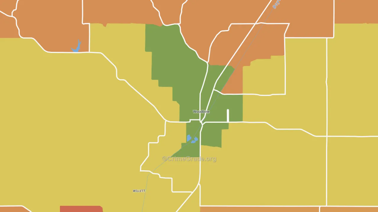 Woodbine, IA Map of Robbery Rates