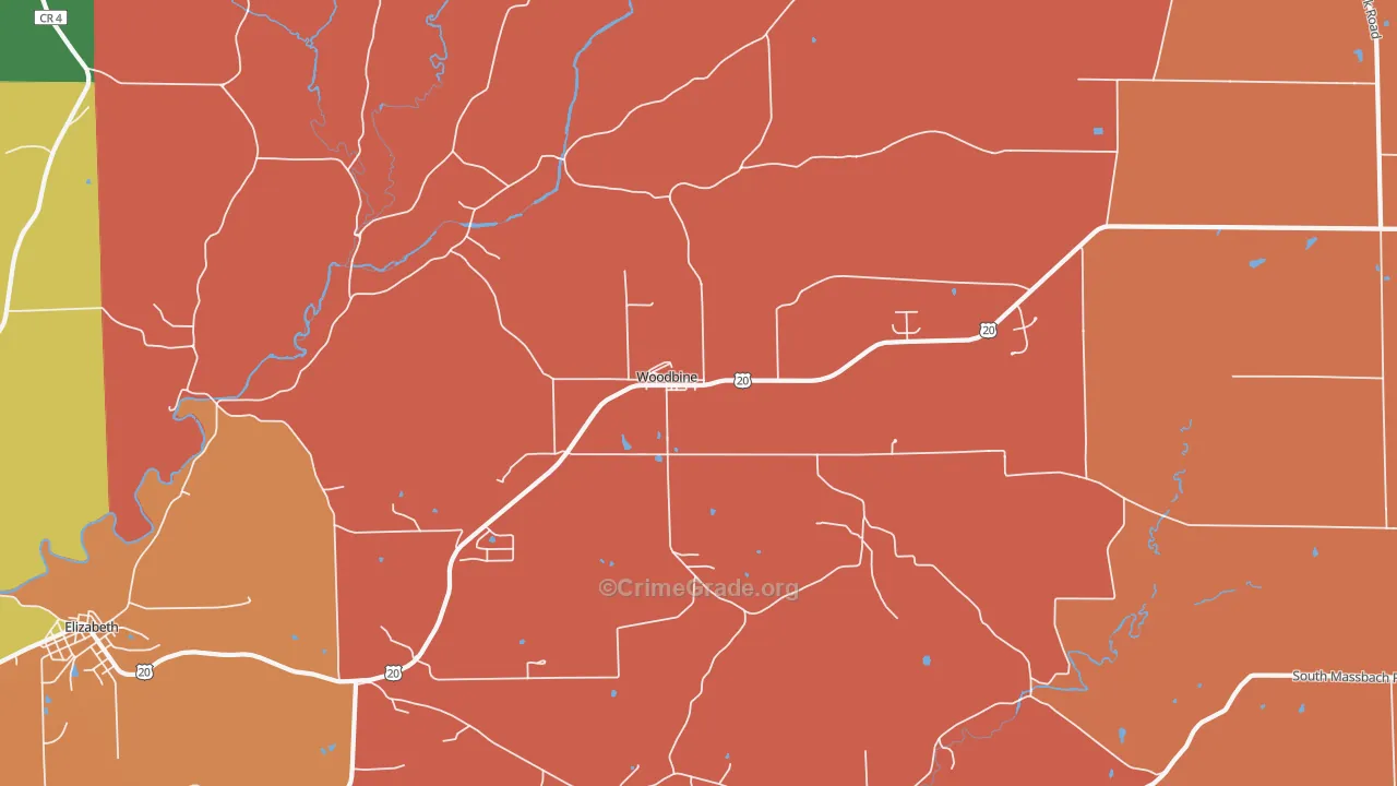Woodbine, IL Map of Robbery Rates