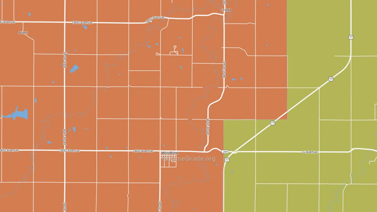Woodbine, KS Map of Robbery Rates