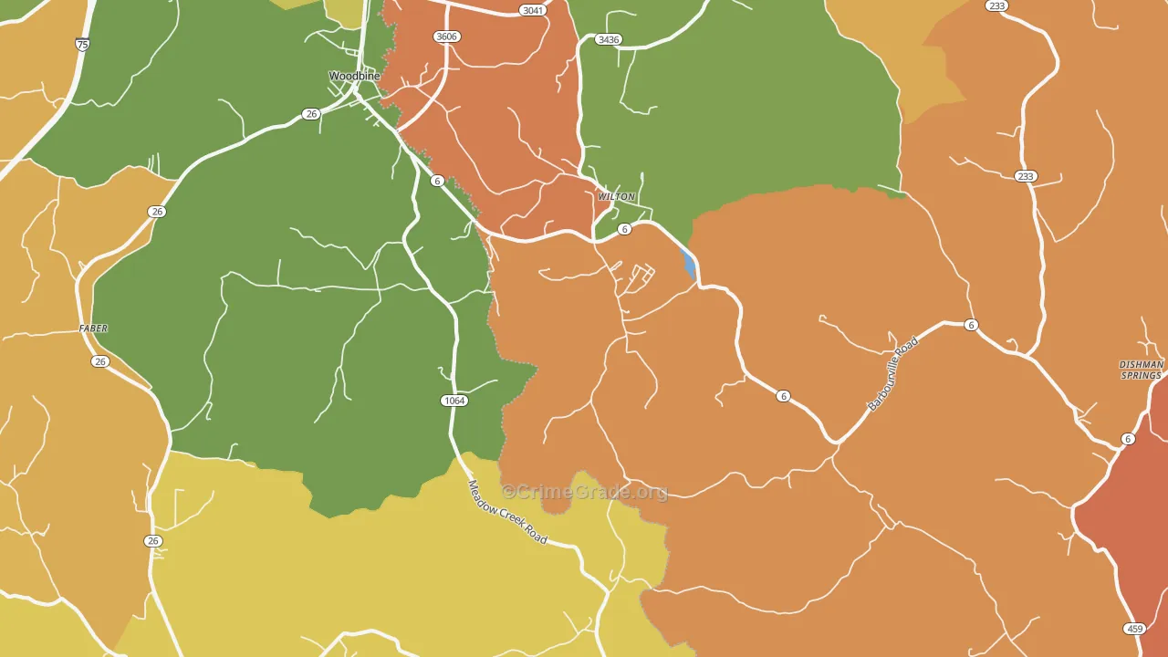 Woodbine, KY Map of Robbery Rates