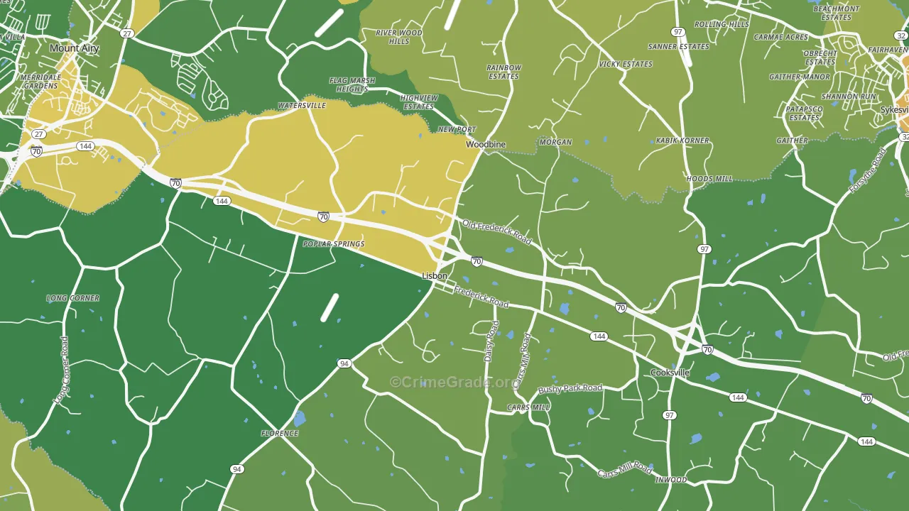 Woodbine, MD Map of Robbery Rates