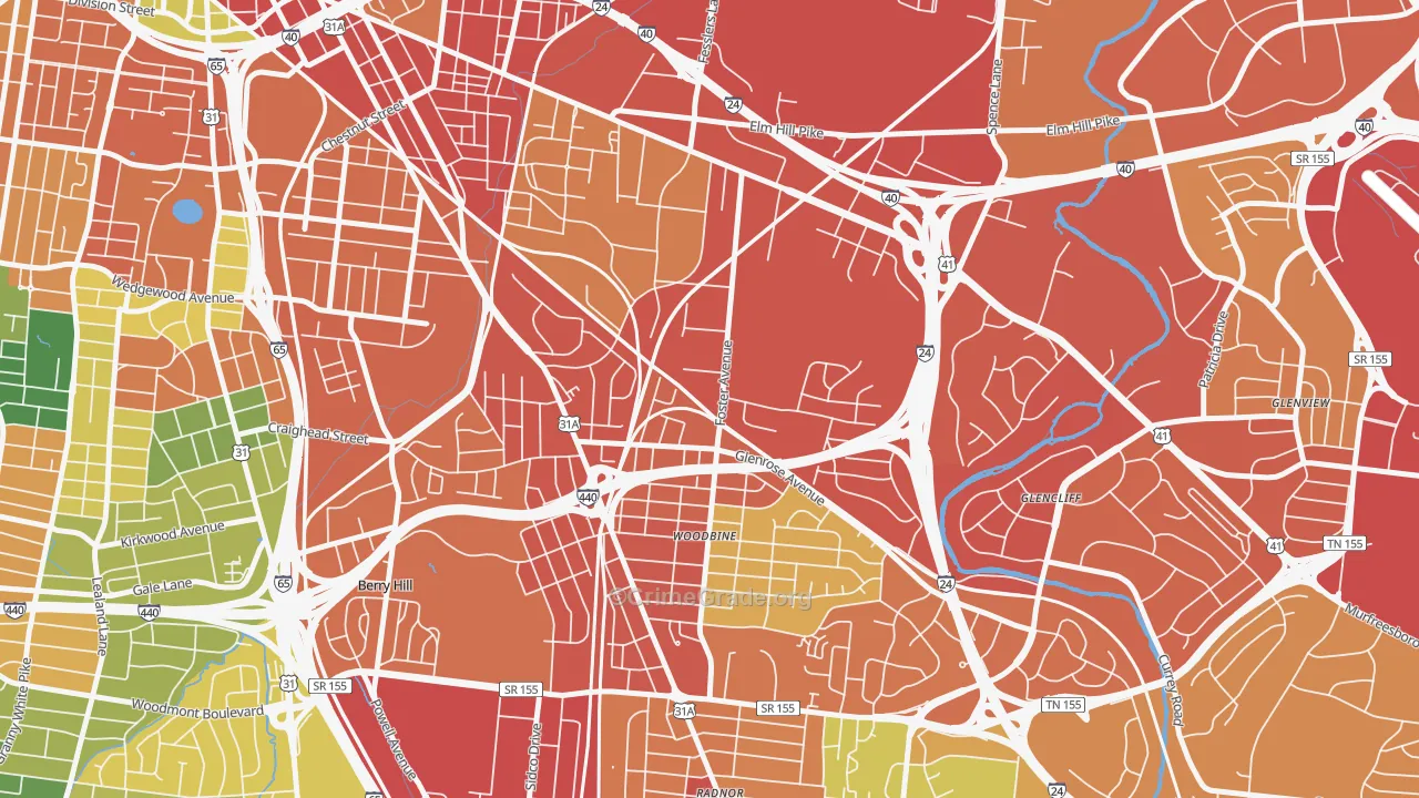 Woodbine, Nashville, TN Map of Robbery Rates