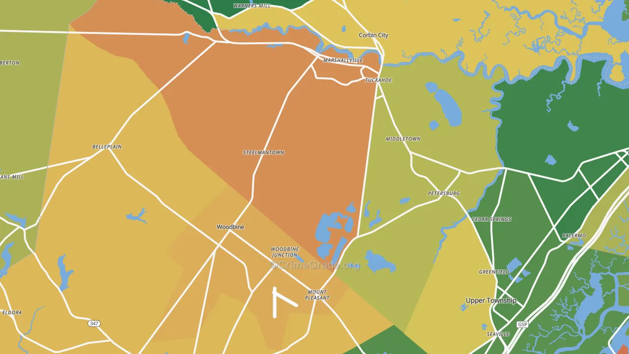 Woodbine, NJ Map of Robbery Rates