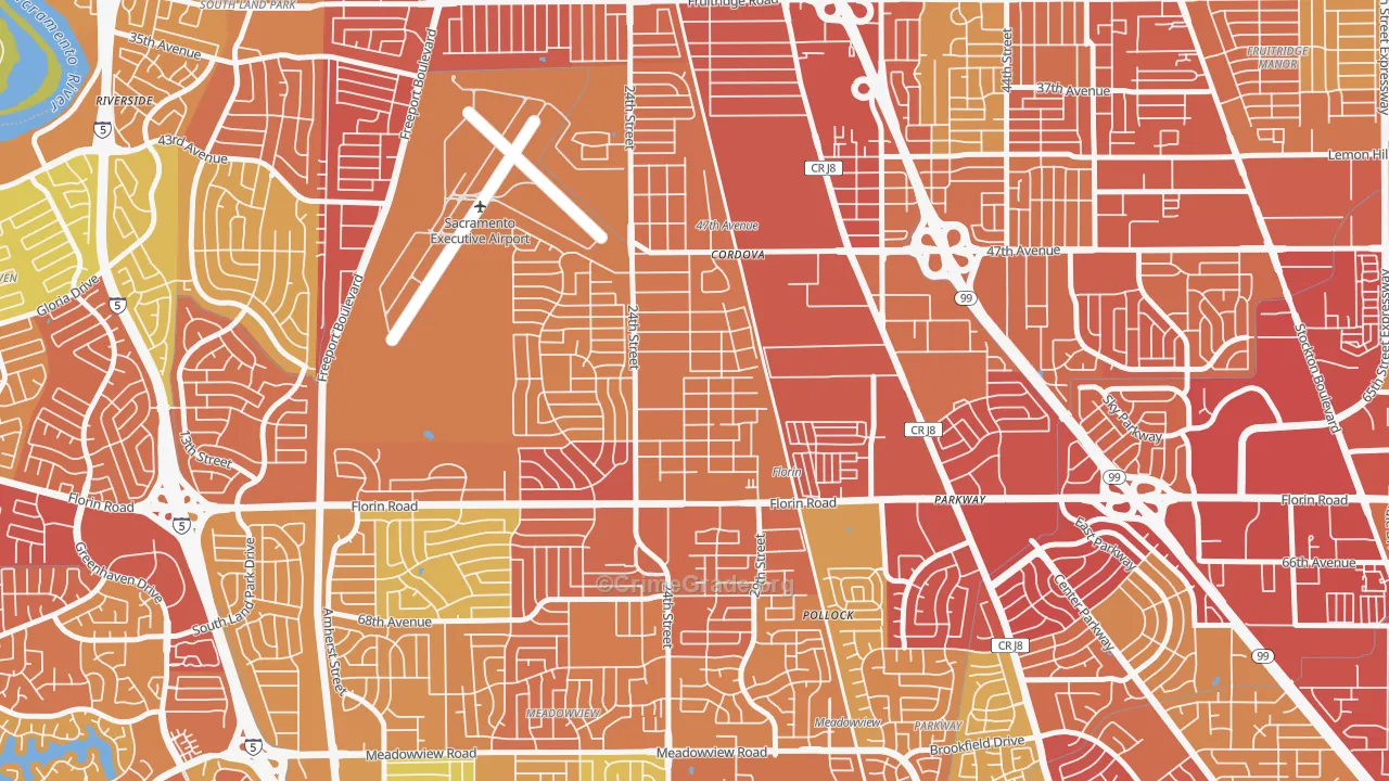 Woodbine, Sacramento, CA Map of Robbery Rates