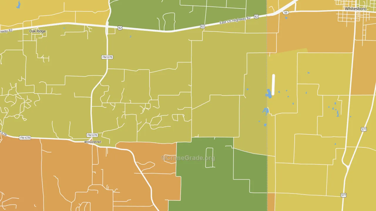 Woodbine, TX Map of Robbery Rates