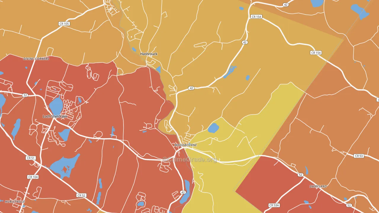 Woodbourne, NY Map of Robbery Rates