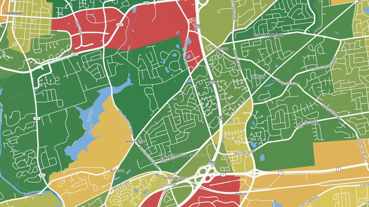 Woodbourne, PA Map of Robbery Rates