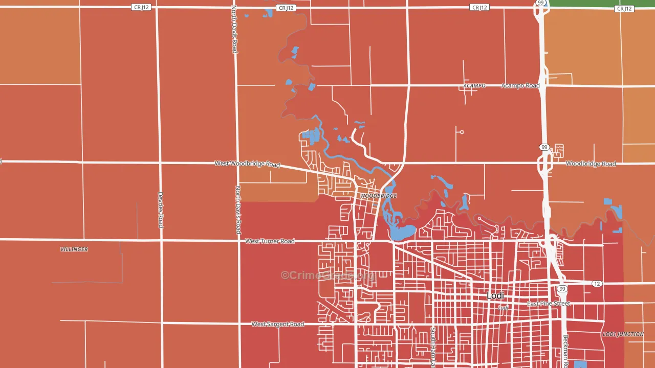 Woodbridge, CA Map of Robbery Rates