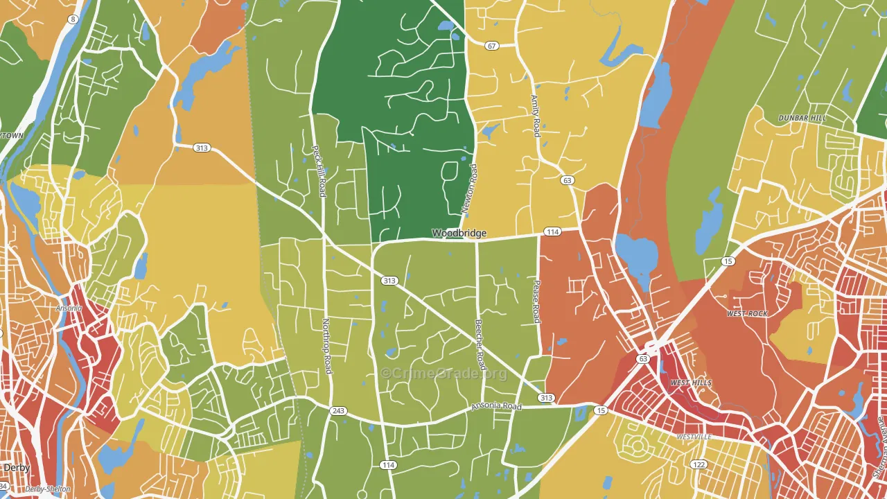 Woodbridge, CT Map of Robbery Rates