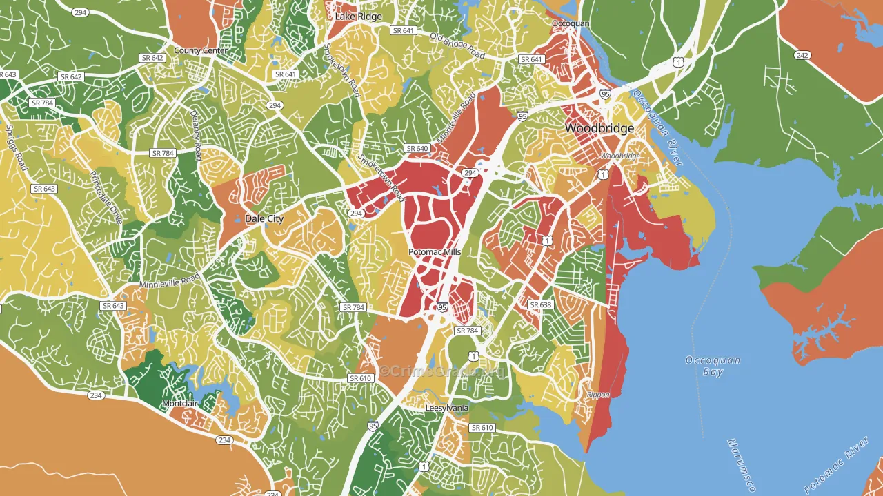 Woodbridge, VA Map of Robbery Rates