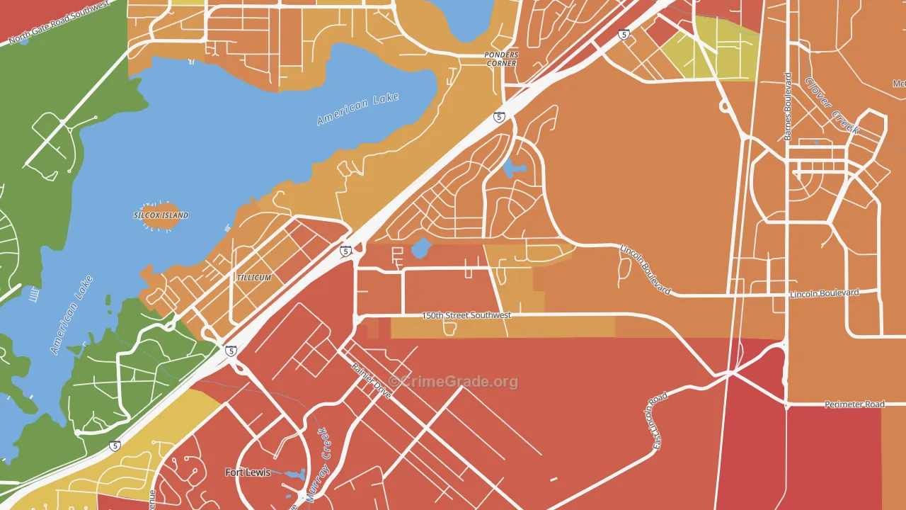 Woodbrook, Lakewood, WA Map of Robbery Rates