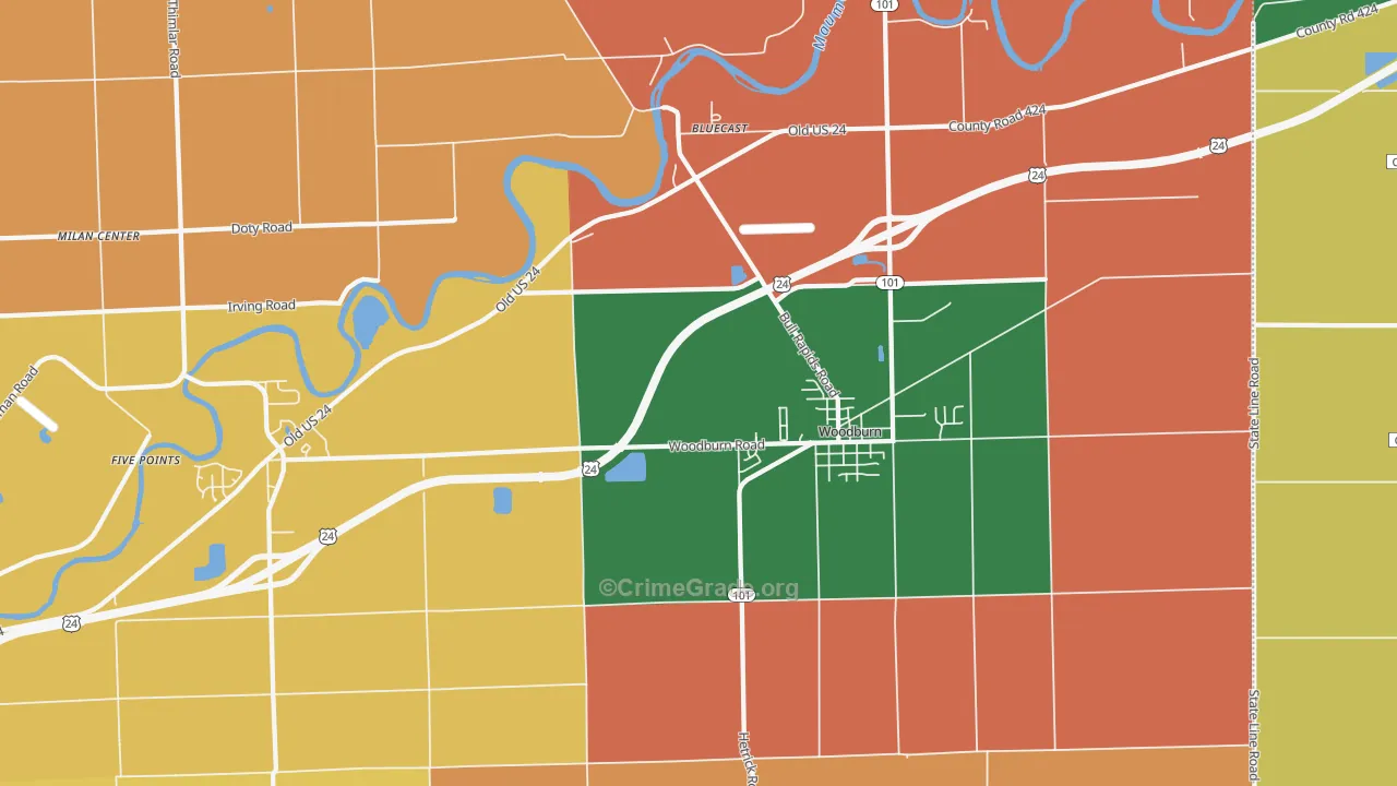 Woodburn, IN Map of Robbery Rates