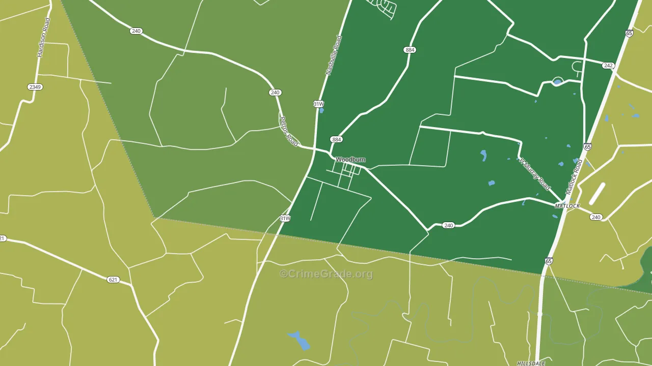 Woodburn, KY Map of Robbery Rates