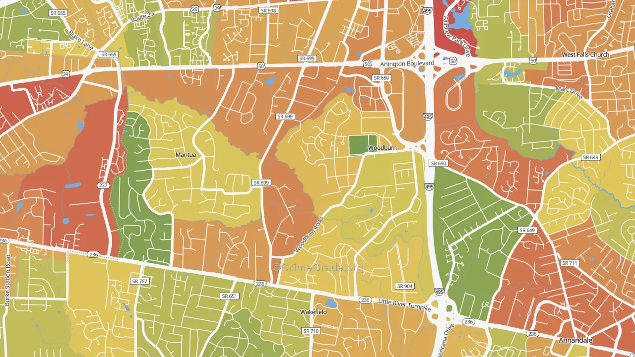 Woodburn, VA Map of Robbery Rates