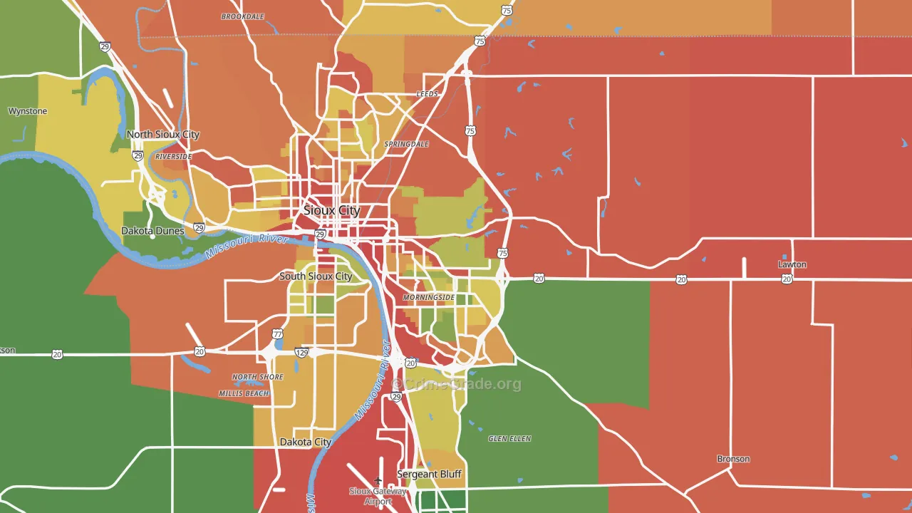 Woodbury County, IA Map of Robbery Rates
