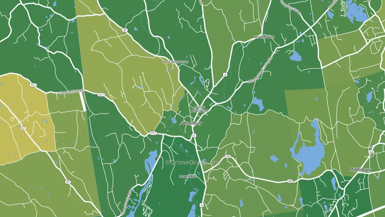 Woodbury, CT Map of Robbery Rates