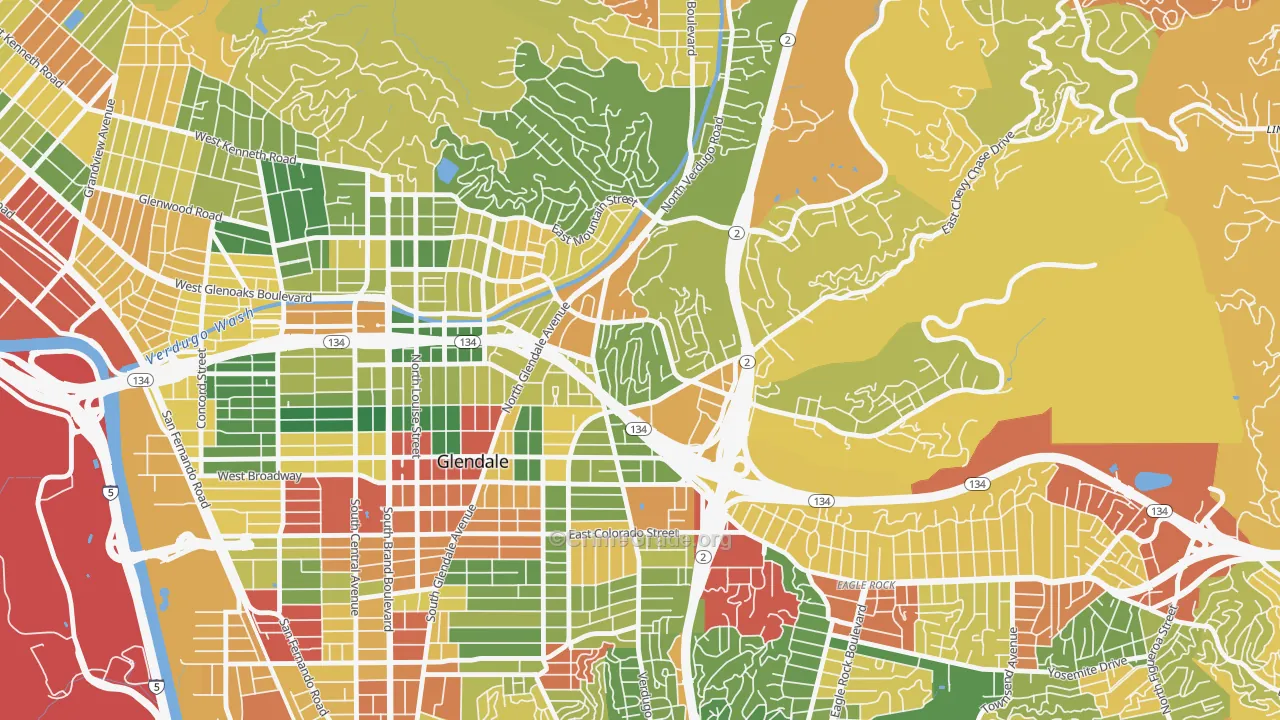 Woodbury-Glendale, Glendale, CA Map of Robbery Rates
