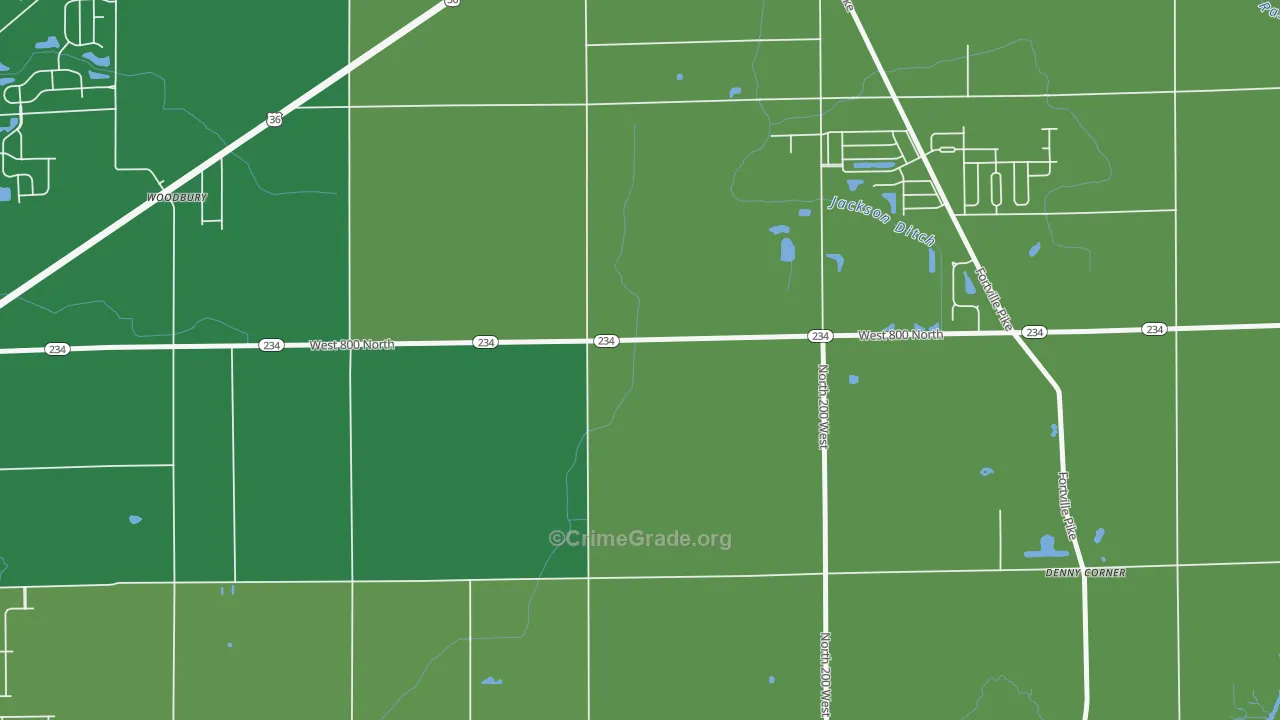 Woodbury, IN Map of Robbery Rates