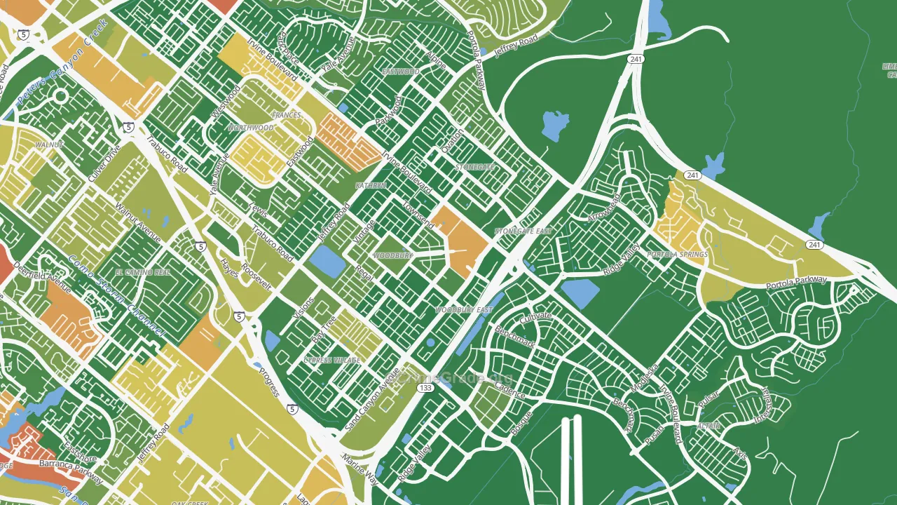 Woodbury, Irvine, CA Map of Robbery Rates