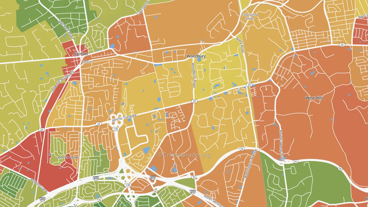 Woodbury, NY Map of Robbery Rates