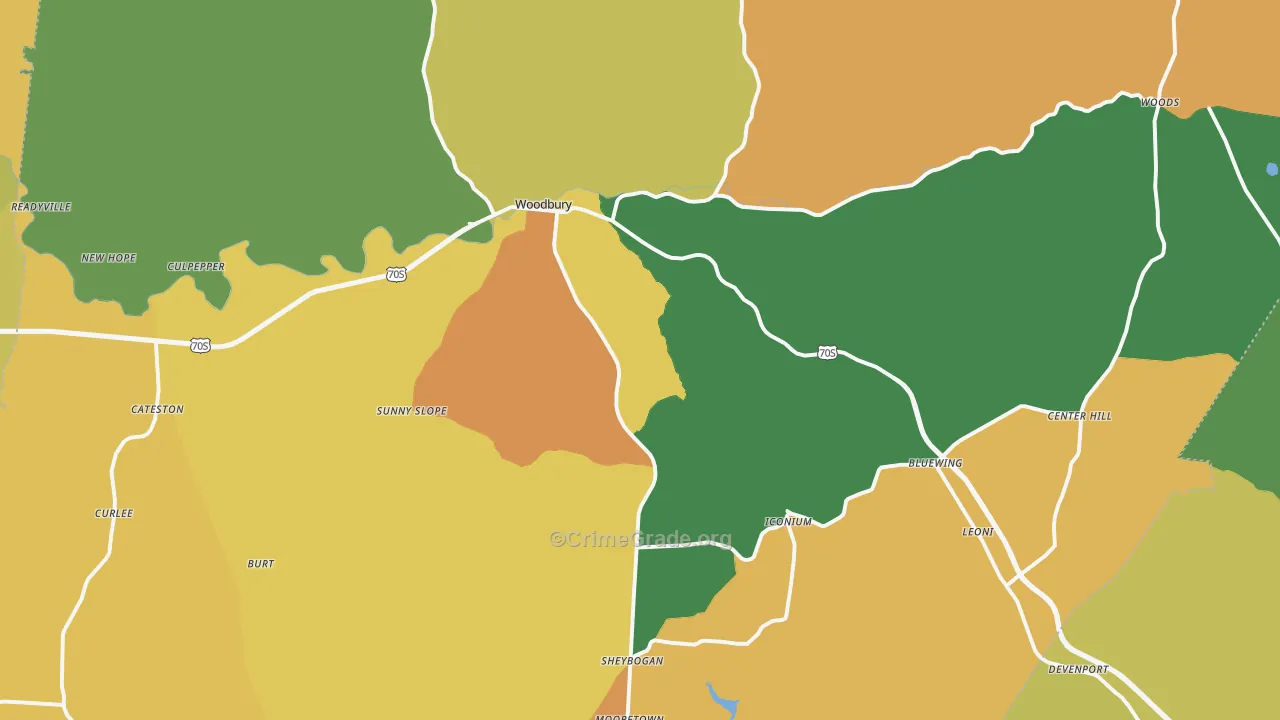 Woodbury, TN Map of Robbery Rates