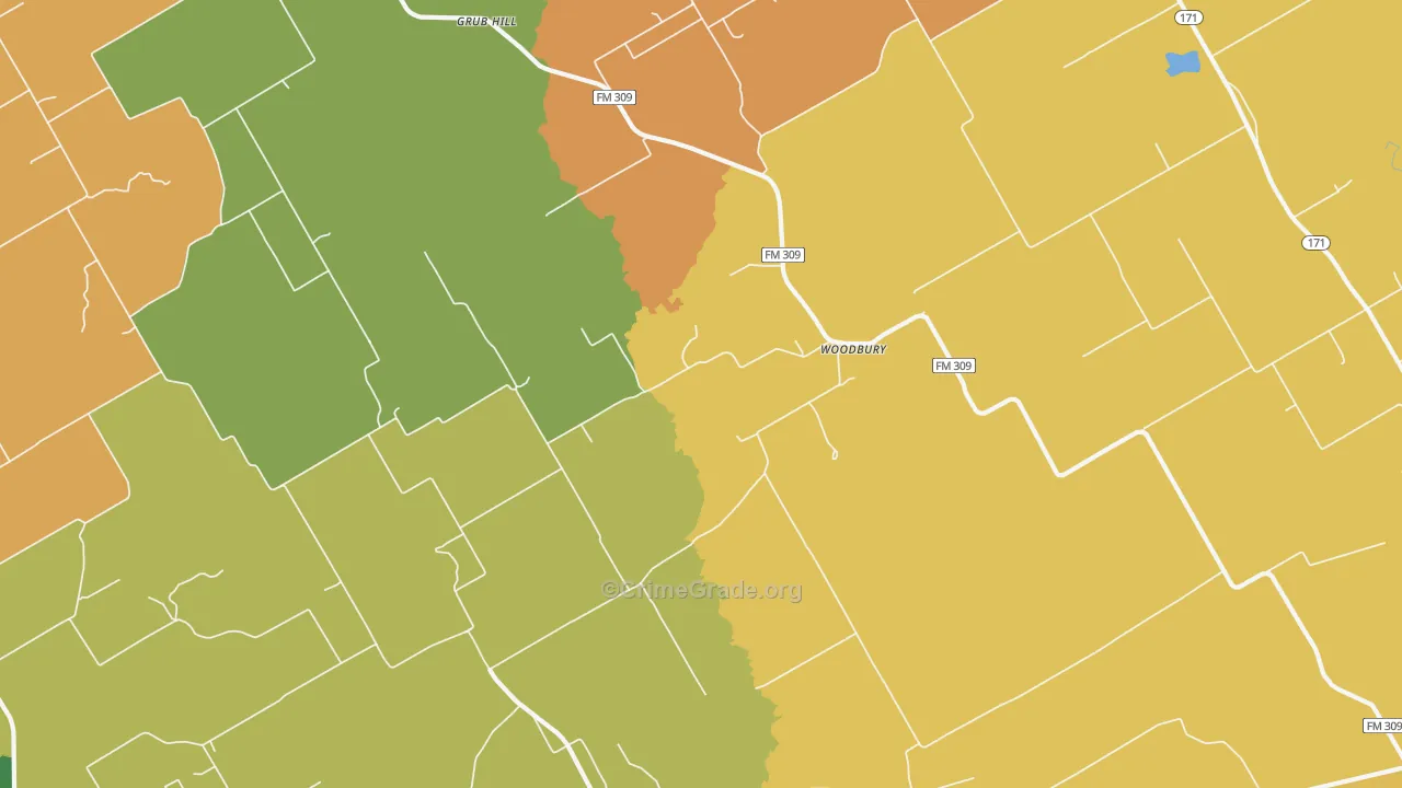 Woodbury, TX Map of Robbery Rates