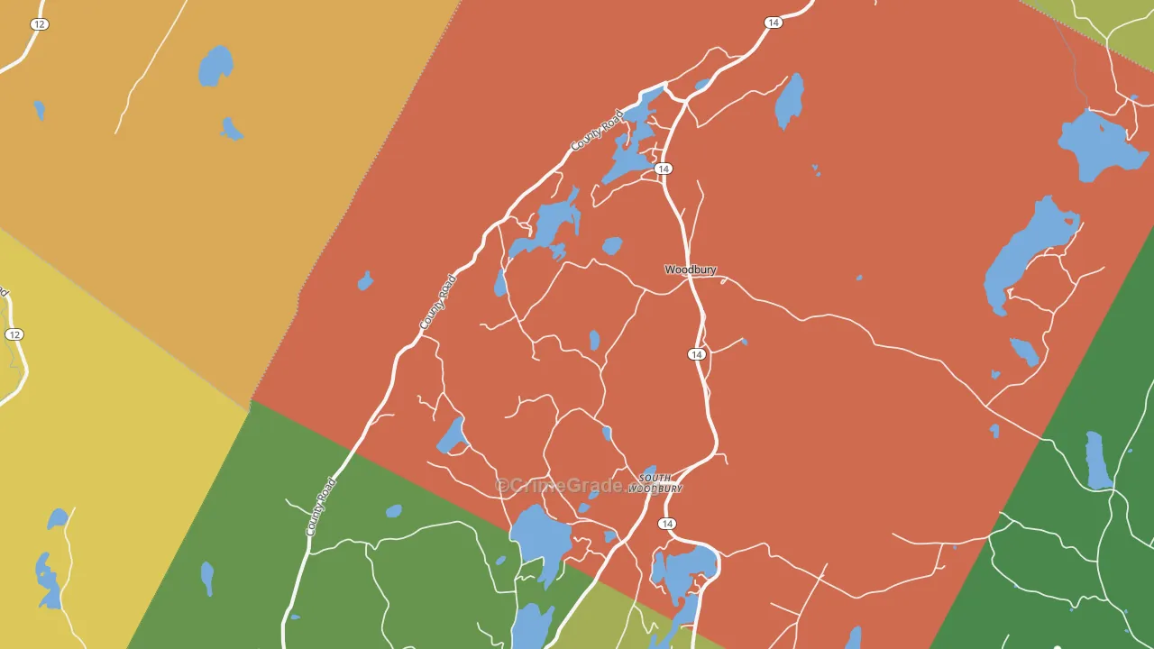 Woodbury, VT Map of Robbery Rates