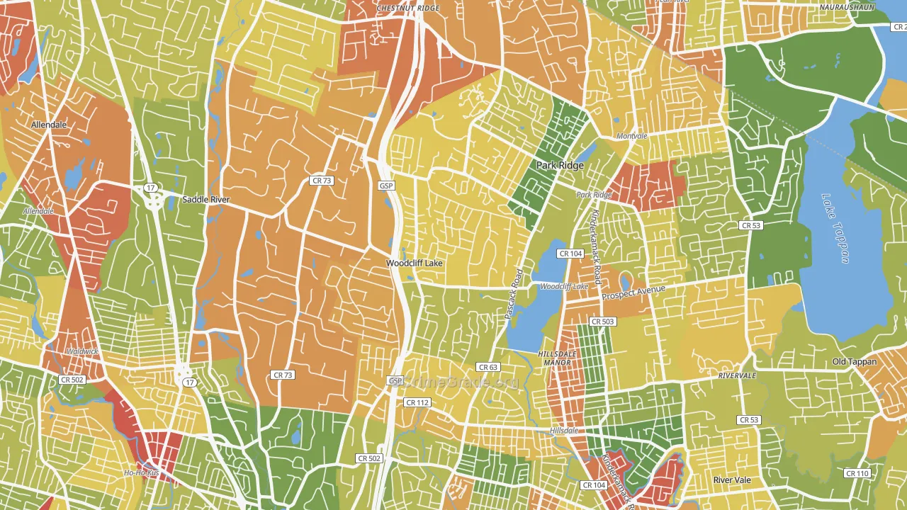 Woodcliff Lake, NJ Map of Robbery Rates